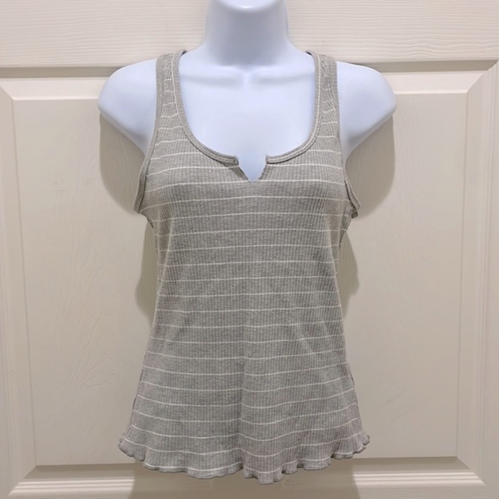 Socialite Gray & White Stripe Ribbed Tank Top